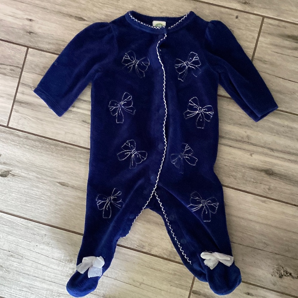 Velvet footie pajamas with bows